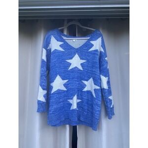 Charming Charlie Womens Size XL Blue & White Star V Neck Sweater